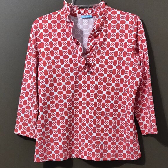 J. McLaughlin Durham Catalina Cloth Ruffle Neck Top SIZE LARGE - Picture 1 of 6